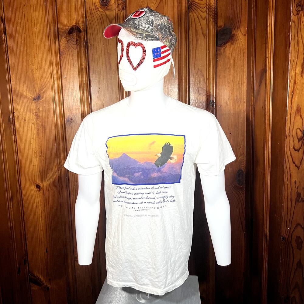 Vintage 90s Inspirational Graphic Tee Eagle Sunset Large Crystal Cathedral
